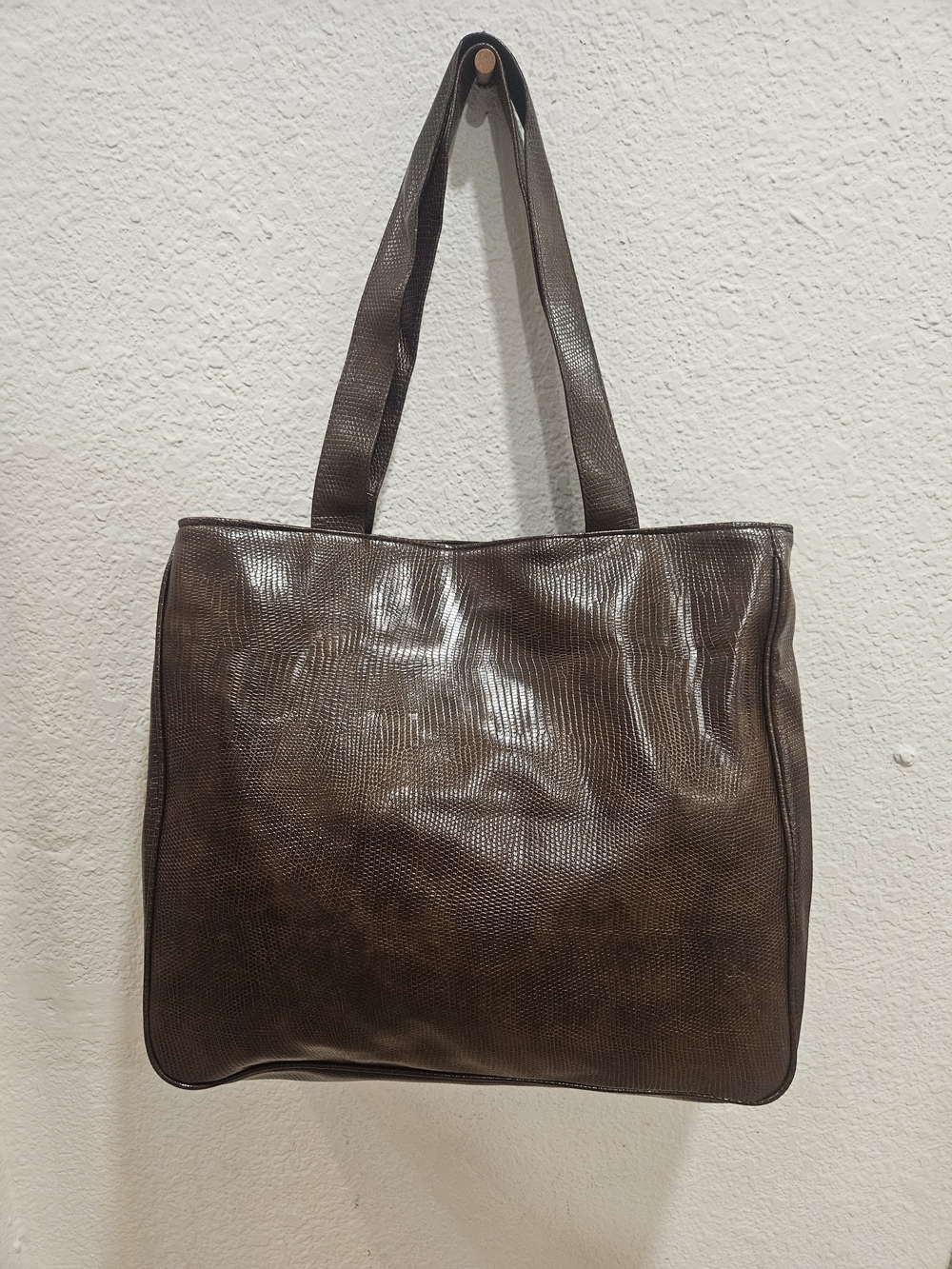 Rare Stendhal Paris Vintage Leather Shoulder Bag Tote - Brown Reptile Emboss
